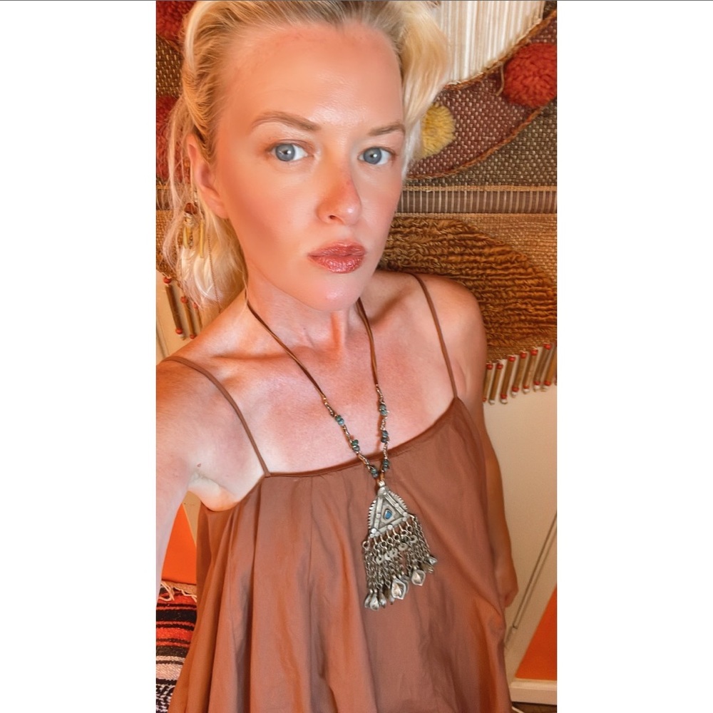 Handmade Eilat Stone Vintage Kuchi Pendant Leather Necklace